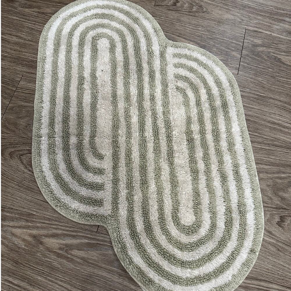West Elm Swirl Runway Organic-Shape Bath Rug Sage Green 100% Cotton 23β x 37β